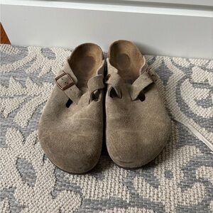 Brown Birkenstock Suede Slip-On Clogs